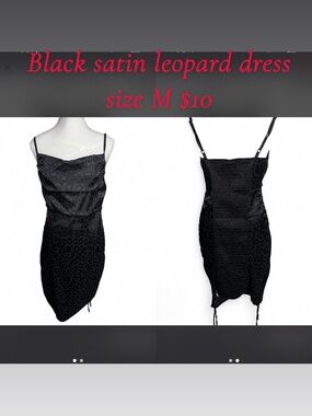 Black Satin Leopard Slip Dress - Size M